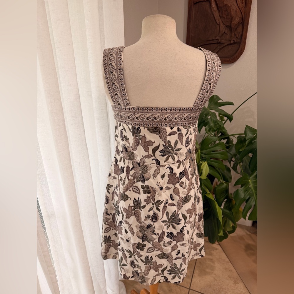 Tory Burch Floral Print Sleeveless Dress Beige Brown Zip Front Womens‎ 12 - Picture 3 of 4